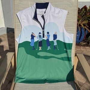 SanSoleil Women's Golf Top - Green and White